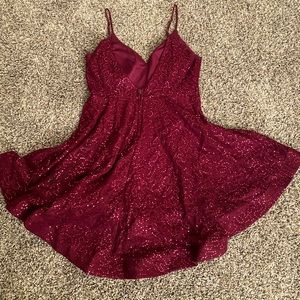 Maroon cocktail dress with sequins. Worn a couple hours for wedding. Size 15